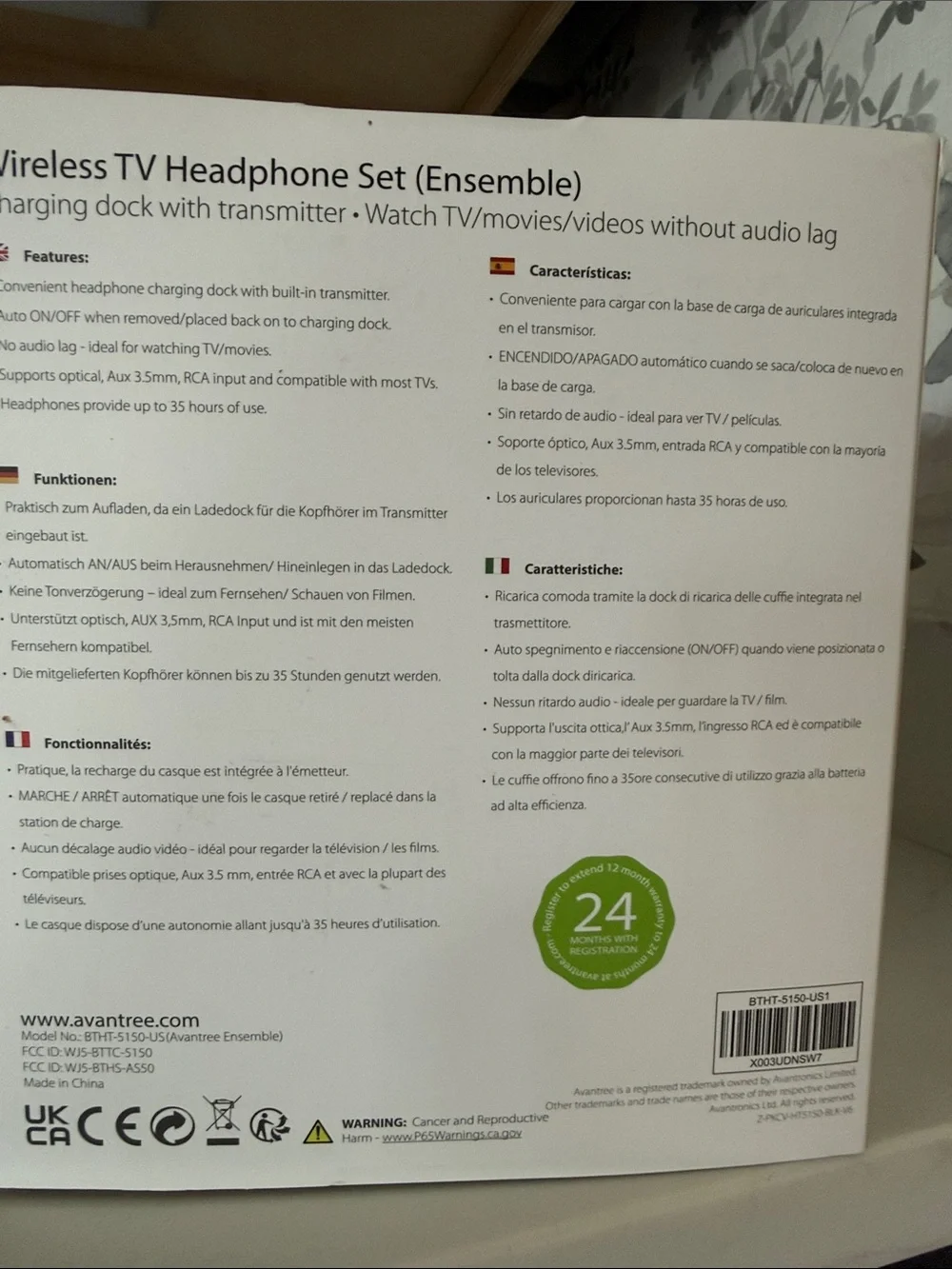 Wireless TV Headphones in Black with Charging Dock